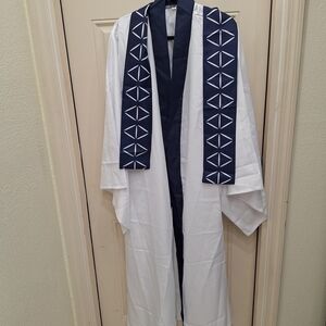 White and Blue Kimono Jacket With Laces